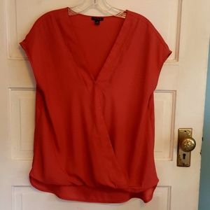 Ann Taylor Cross Front Coral Blouse Medium